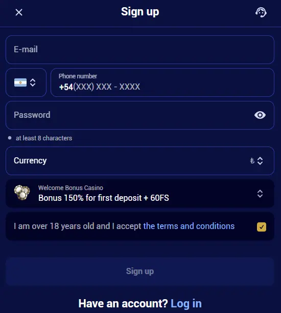 How to create a new Spinay Casino account